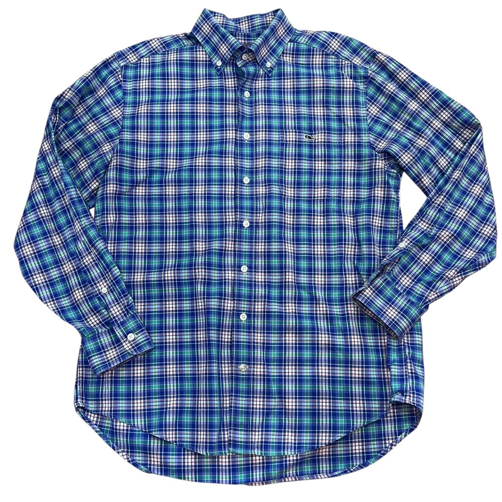 Vineyard Vines Men M Tucker Shirt Pastel Plaid Blue Green Pink Preppy Button A6